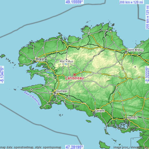 Topographic map of Landeleau