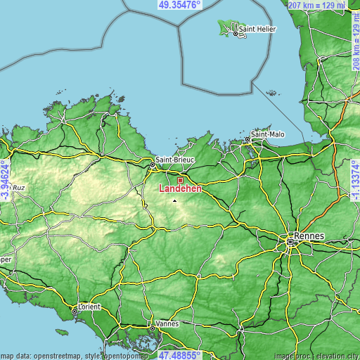 Topographic map of Landéhen