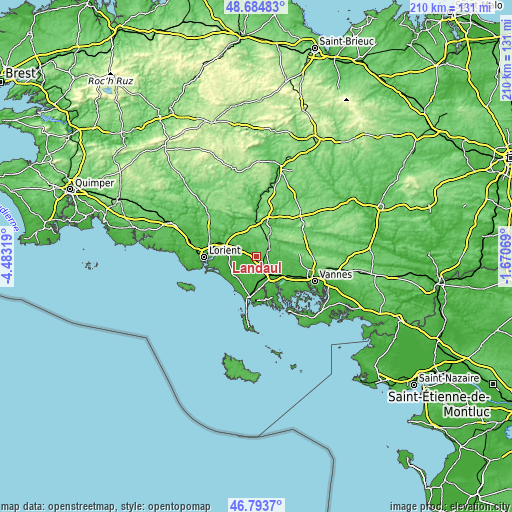 Topographic map of Landaul