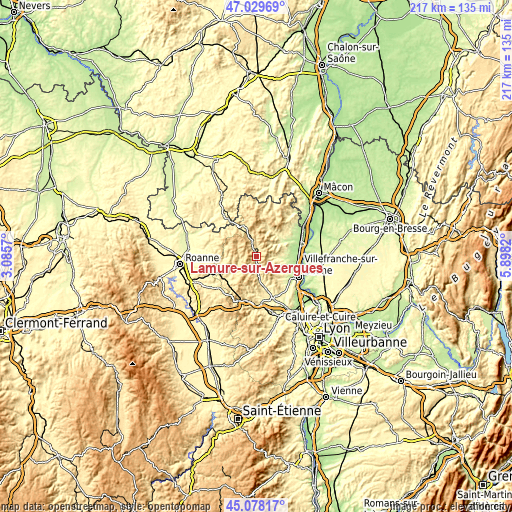 Topographic map of Lamure-sur-Azergues