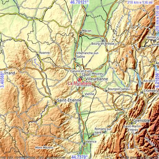 Topographic map of La Mulatière