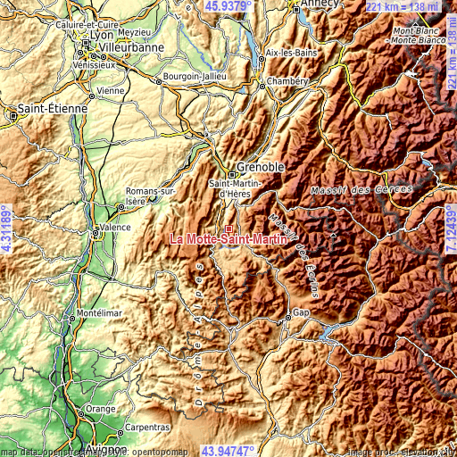 Topographic map of La Motte-Saint-Martin