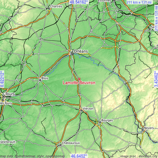 Topographic map of Lamotte-Beuvron