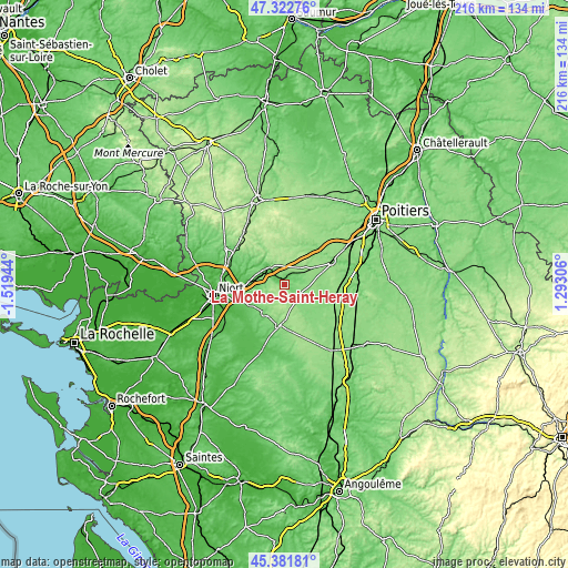 Topographic map of La Mothe-Saint-Héray