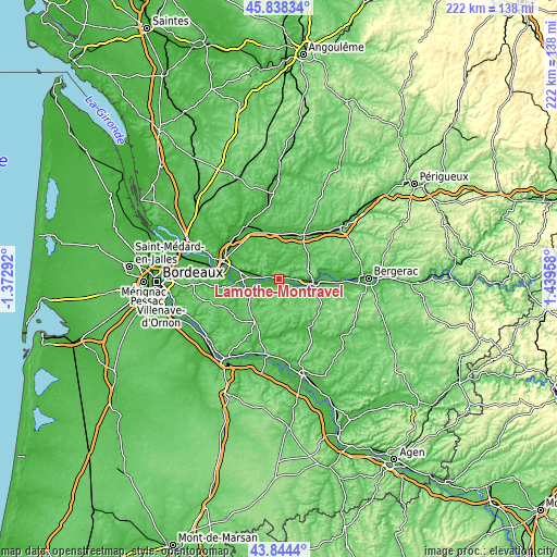 Topographic map of Lamothe-Montravel