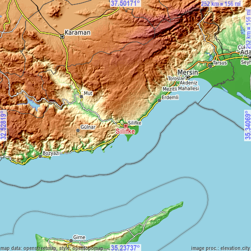 Topographic map of Silifke