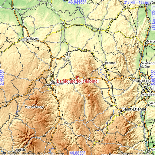 Topographic map of La Monnerie-le-Montel