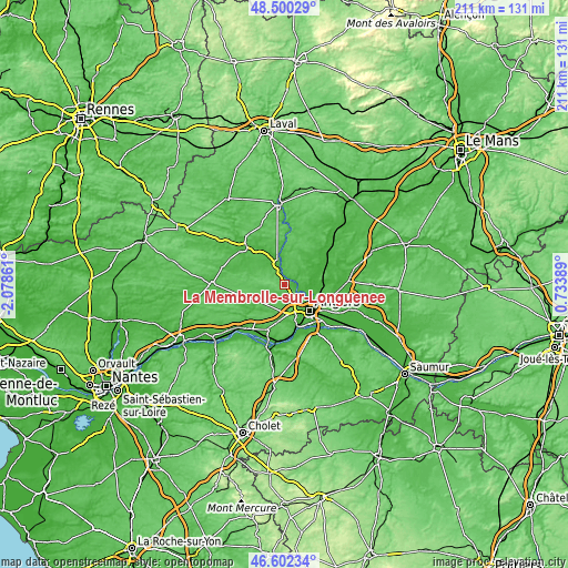 Topographic map of La Membrolle-sur-Longuenée