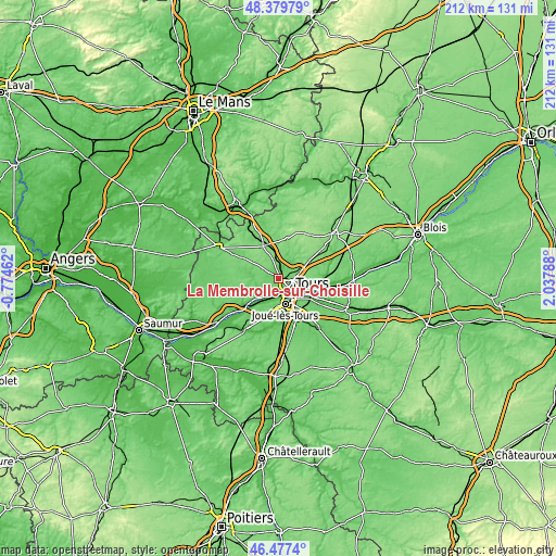 Topographic map of La Membrolle-sur-Choisille