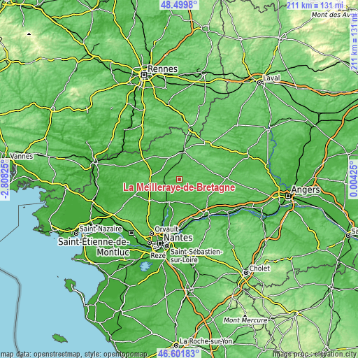 Topographic map of La Meilleraye-de-Bretagne