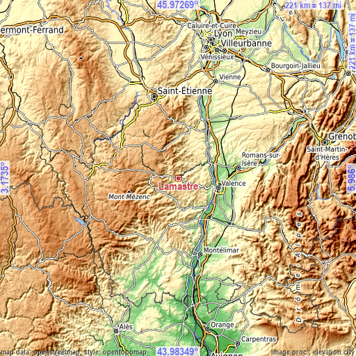 Topographic map of Lamastre