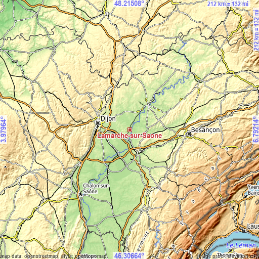 Topographic map of Lamarche-sur-Saône