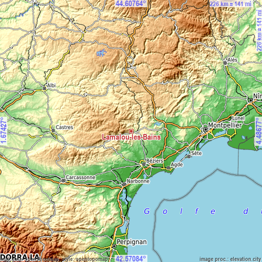 Topographic map of Lamalou-les-Bains