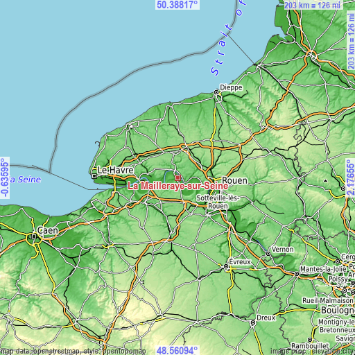 Topographic map of La Mailleraye-sur-Seine