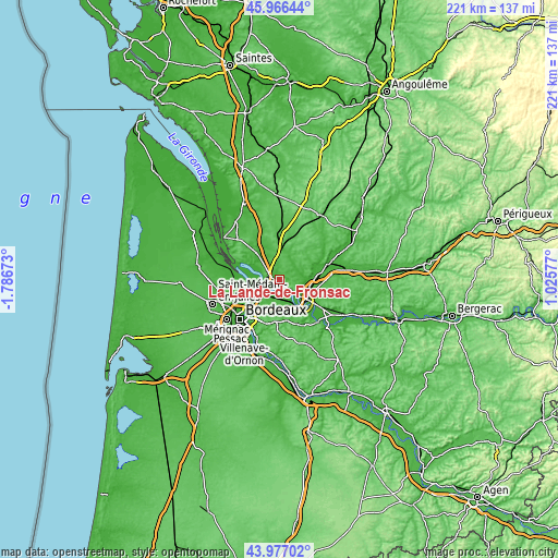 Topographic map of La Lande-de-Fronsac