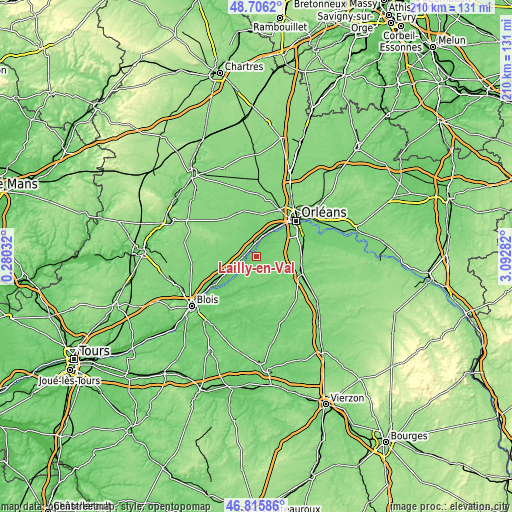 Topographic map of Lailly-en-Val