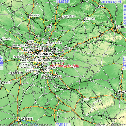 Topographic map of La Houssaye-en-Brie