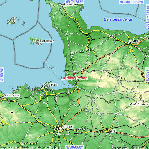 Topographic map of La Haye-Pesnel