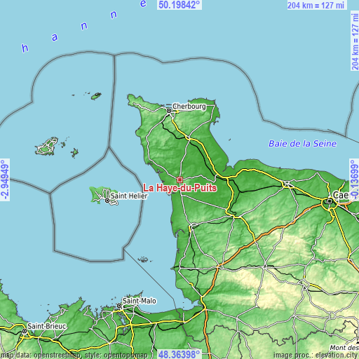 Topographic map of La Haye-du-Puits