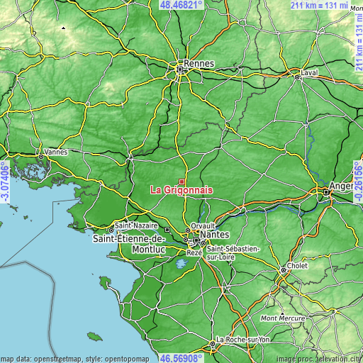 Topographic map of La Grigonnais