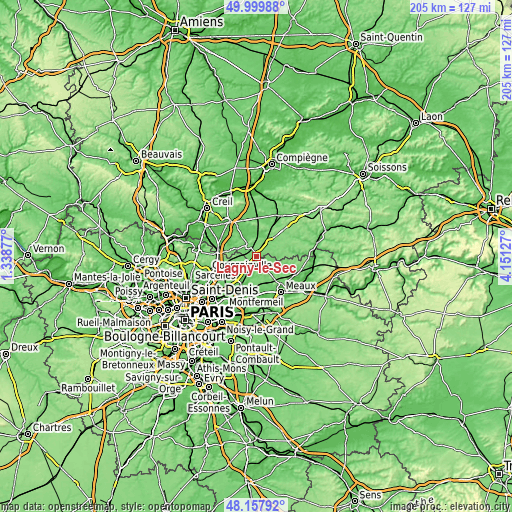 Topographic map of Lagny-le-Sec