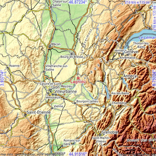 Topographic map of Lagnieu