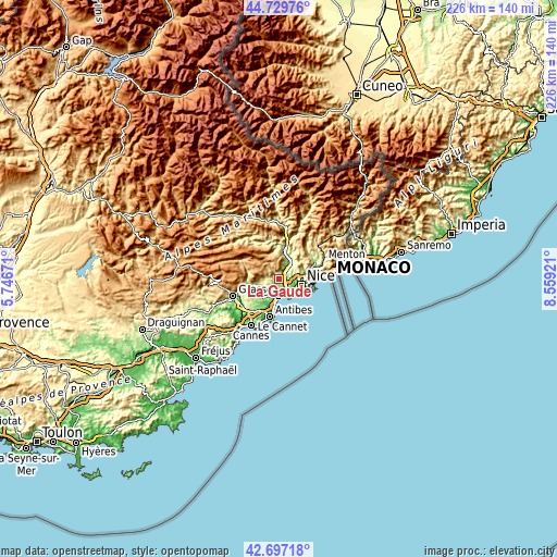 Topographic map of La Gaude