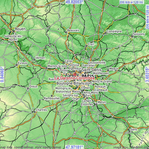 Topographic map of La Garenne-Colombes