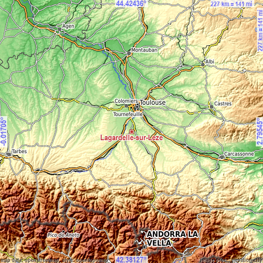 Topographic map of Lagardelle-sur-Lèze