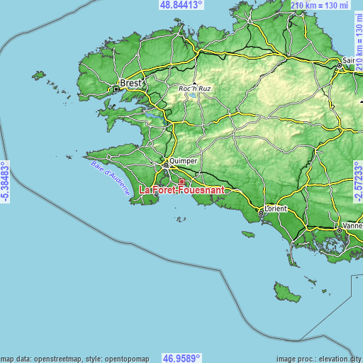 Topographic map of La Forêt-Fouesnant