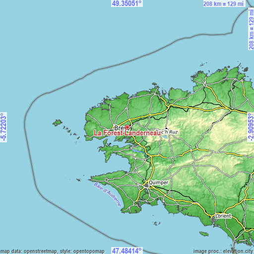 Topographic map of La Forest-Landerneau