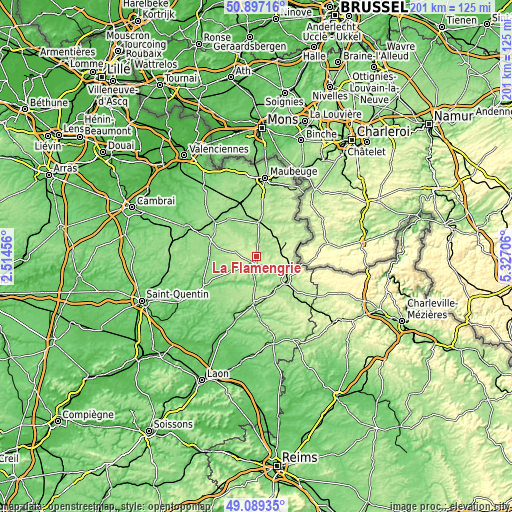 Topographic map of La Flamengrie