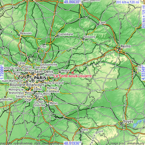 Topographic map of La Ferté-sous-Jouarre