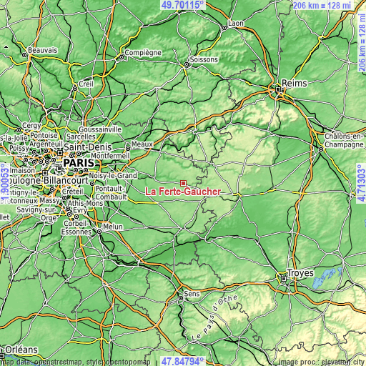 Topographic map of La Ferté-Gaucher