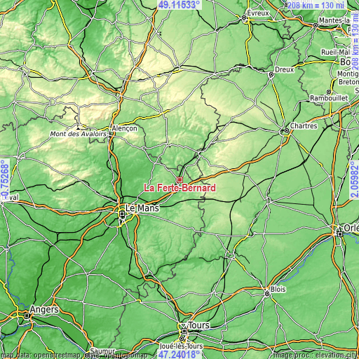 Topographic map of La Ferté-Bernard