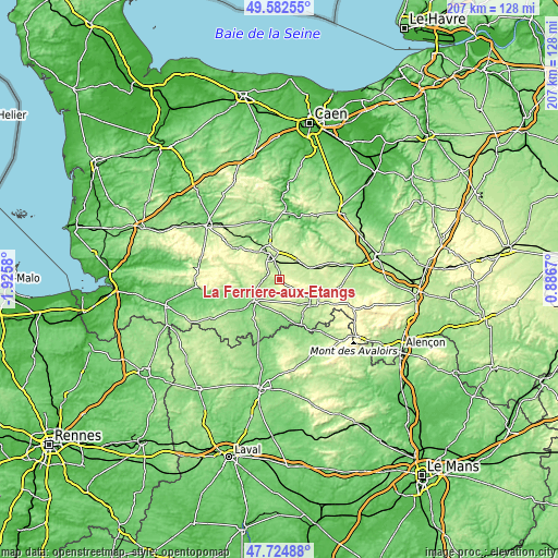 Topographic map of La Ferrière-aux-Étangs