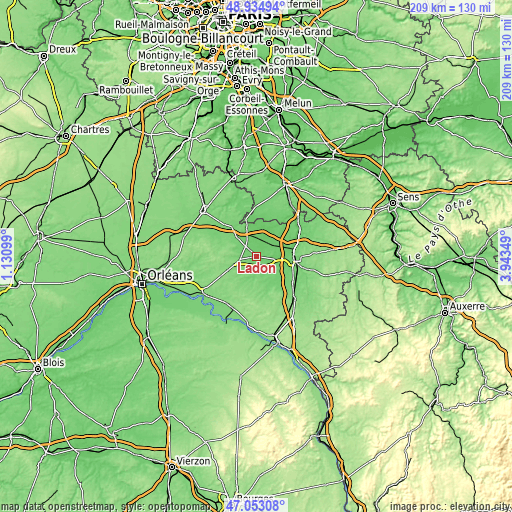 Topographic map of Ladon