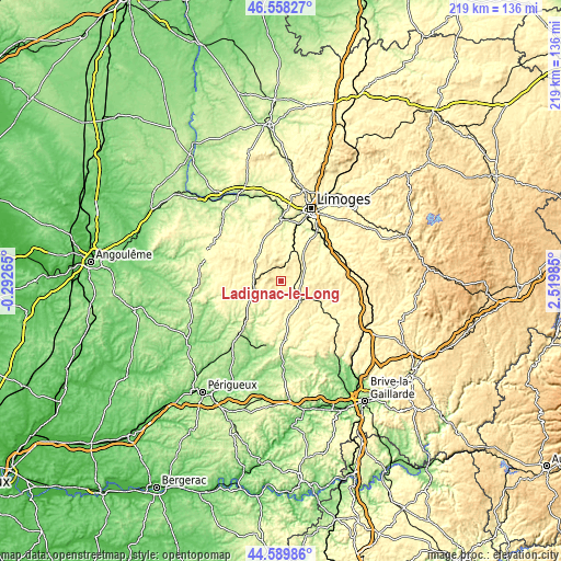 Topographic map of Ladignac-le-Long