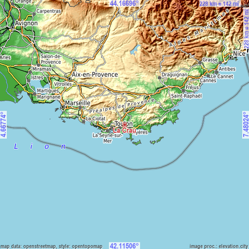 Topographic map of La Crau