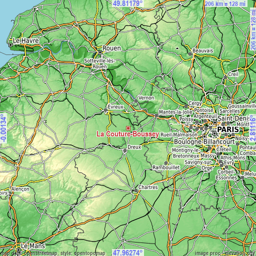 Topographic map of La Couture-Boussey