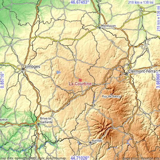 Topographic map of La Courtine