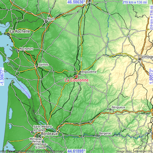 Topographic map of La Couronne
