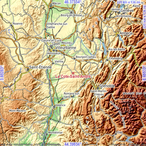 Topographic map of La Côte-Saint-André