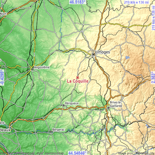 Topographic map of La Coquille