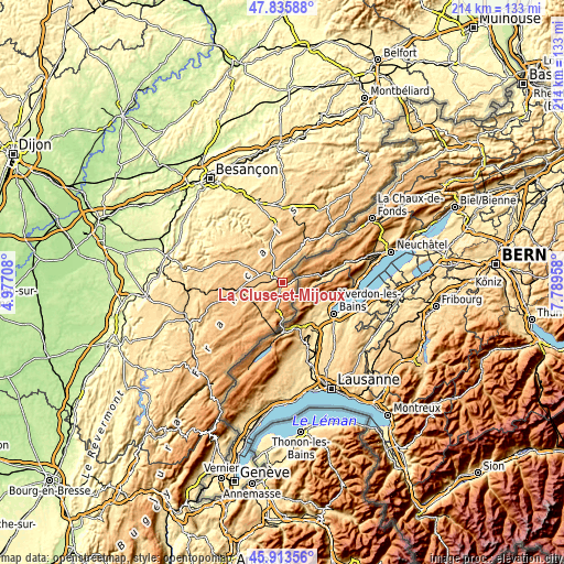 Topographic map of La Cluse-et-Mijoux