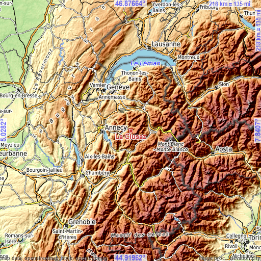 Topographic map of La Clusaz