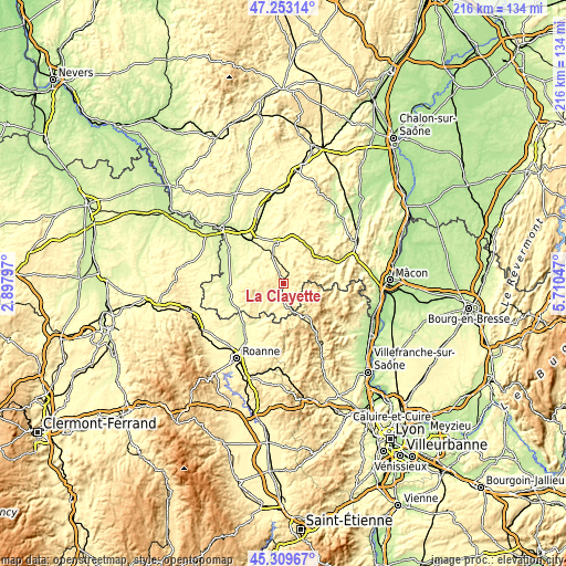 Topographic map of La Clayette