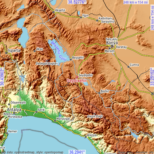 Topographic map of Seydişehir