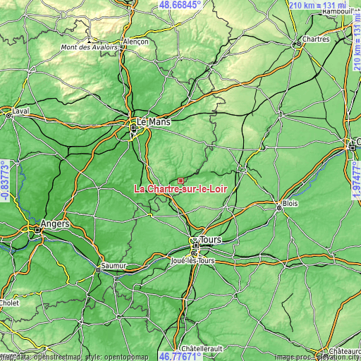 Topographic map of La Chartre-sur-le-Loir