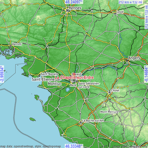 Topographic map of La Chapelle-sur-Erdre